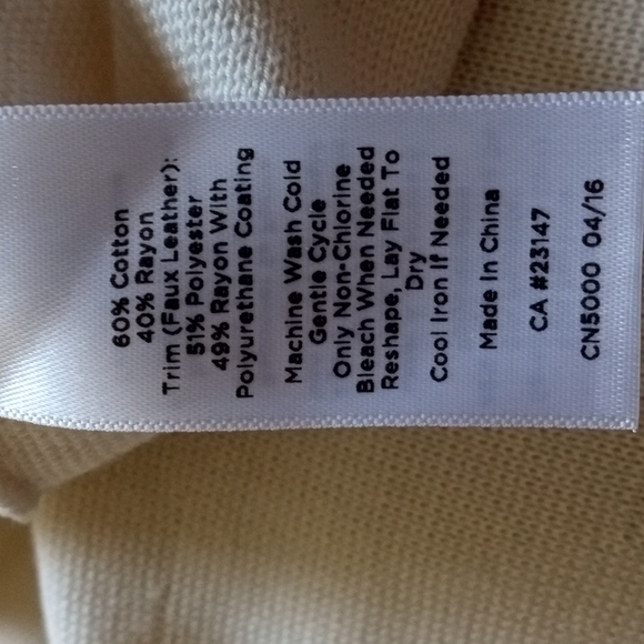 Woman's Medium Talbots Off White Open Cardigan Black Fax Leather Trim - Picture 5 of 6